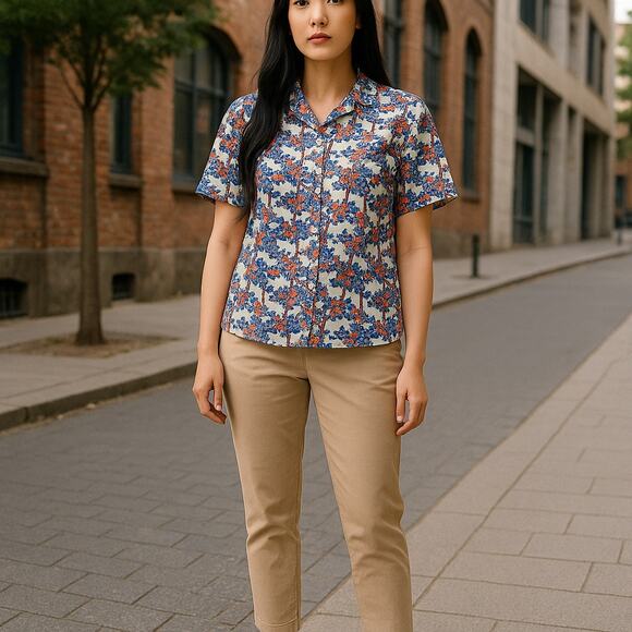 Kate Quinn Girls Cotton Button up Floral Ruffle Top Sz.XXL/ Women Med Blue NWOT - Picture 2 of 12